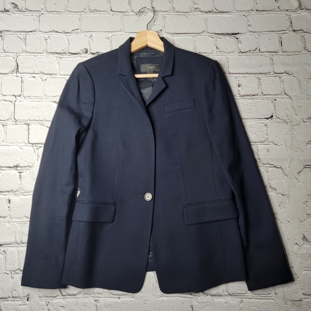 J Crew Regent Blazer In Wool Flannel Navy Blue Single Button Size 6‎